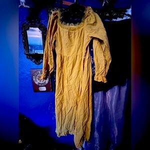 Mustard Yellow Long Sleeve Women's Dress cottagecore fairy